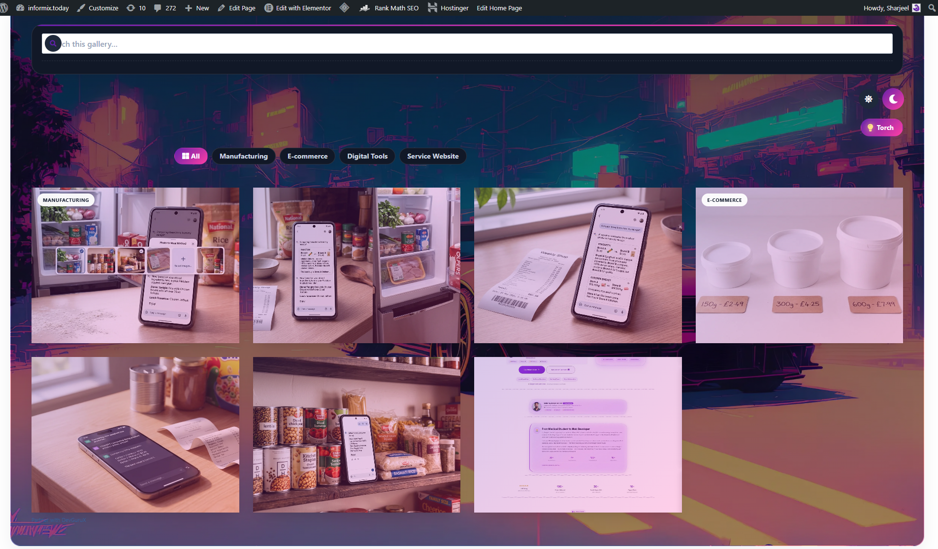 Modern Grid layout demo showing an art gallery